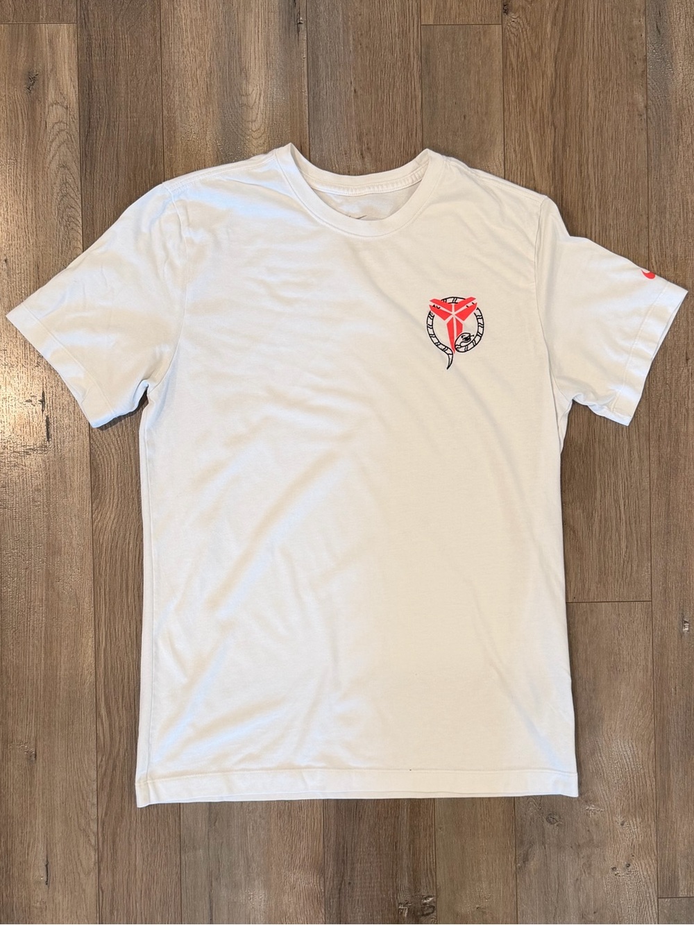 Nike White Short-Sleeve Tee with Small Red Chest Logo